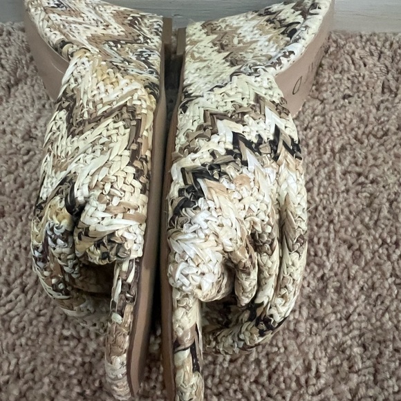 New 37 6.5 Anthropologie silent d Katia wedge sandals raffia tan brown cream - Picture 8 of 17